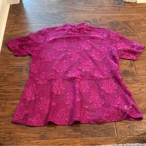 Lane Bryant Magenta Floral Lace Blouse